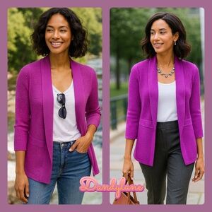 Alfani Fuchsia Open  Knit Linen Blend Cardigan Size Large ( NWOT)
